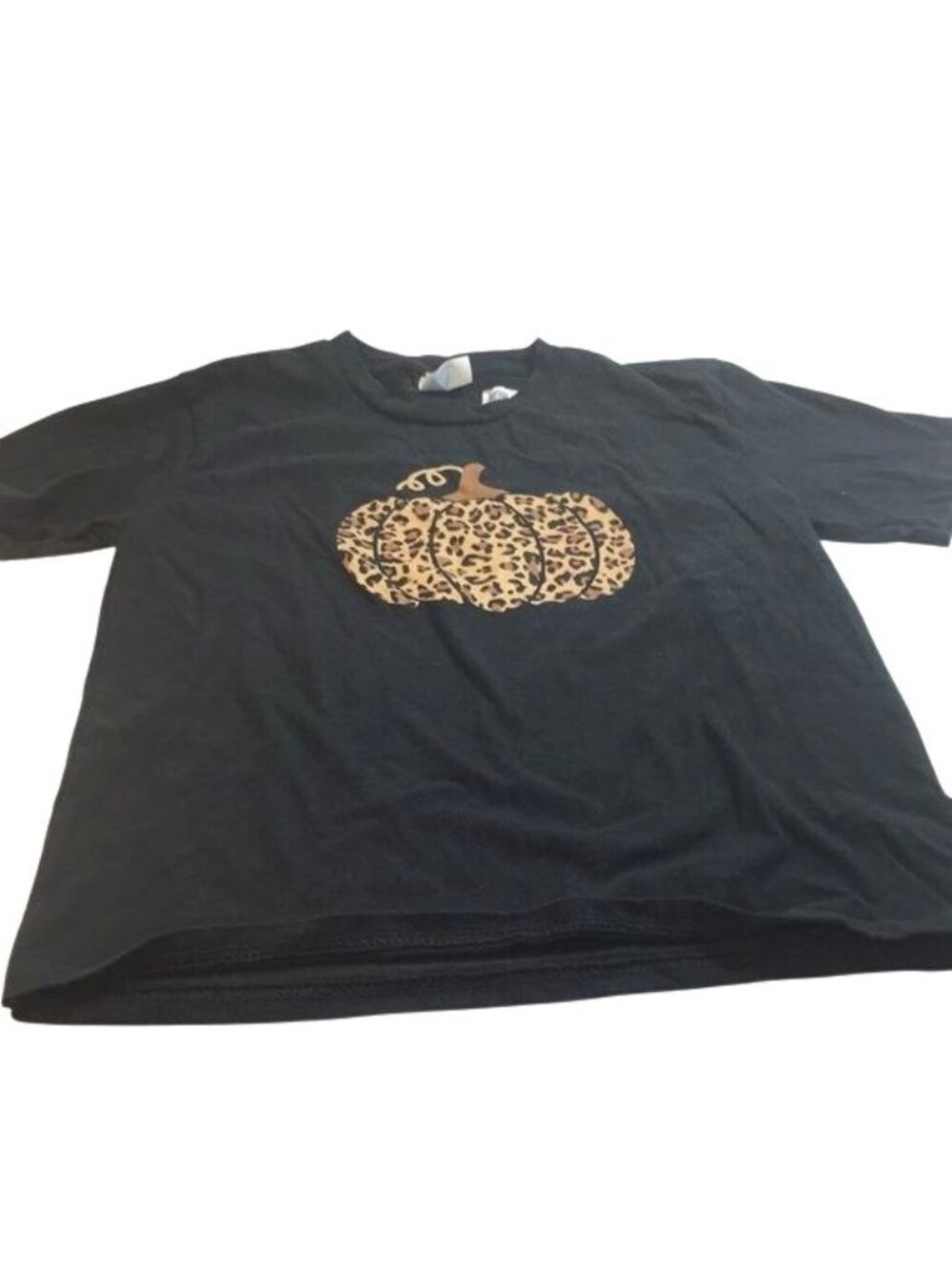 Port Company Girls T-Shirt Short Sleeves Black Animal Print Pumpkin Size S